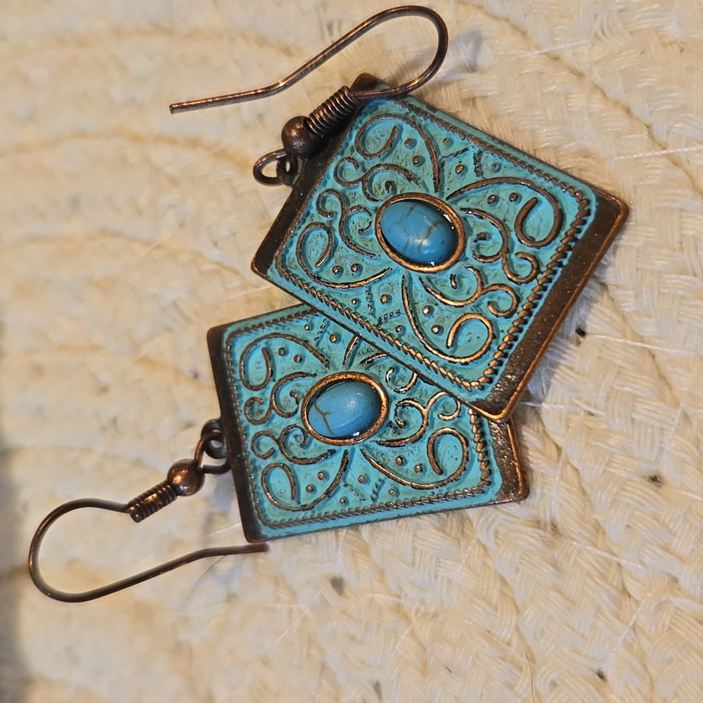 Turquoise Rectangular Earrings - Picture 4 of 4